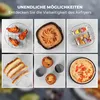 A collage of six images showcasing various food items prepared using an air fryer, along with text overlay. Podgląd zdjęcia produktu