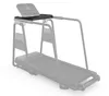A black accessory tray and tablet holder attached to the top of a treadmill. Produktbild-Vorschau