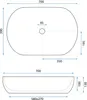 Diagrams showing the dimensions of an oval washbasin. Produktbild-Vorschau