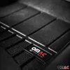 A close-up, angled view of a black 3D premium floor liner with a textured surface and a prominent brand logo. Voir les images du produit