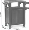 A dark gray outdoor kitchen cart with dimensions indicated. Podgląd zdjęcia produktu