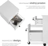 A collage of images showing a white filing cabinet with drawers open, highlighting its storage capacity and design. Náhled obrázku produktu