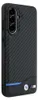 A black phone case with a carbon fiber texture and BMW branding. Produktbild-Vorschau