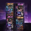 A futuristic, multi-compartment mechanical structure with intricate details and colorful lighting, set against a blurred urban night background. Produktbild-Vorschau