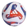 A soccer ball with a white, blue, and red design. Produktbild-Vorschau