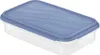 A clear, professional studio shot of a rectangular, flat refrigerator container with a blue lid. Produktbild-Vorschau