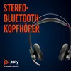 A marketing image for a stereo Bluetooth headset, featuring the product and text. Produktbild-Vorschau