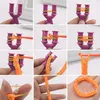 Collage of images showing the step-by-step process of making a bracelet using a loom and rubber bands. Podgląd zdjęcia produktu