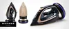 A collage of three images of a black and gold cordless steam iron on a white background. Produktbild-Vorschau