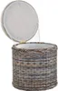 A round, woven storage basket with its lid open, showing the interior lining. Podgląd zdjęcia produktu