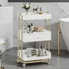 Servierwagen mit Rollen & Schublade, Rollwagen, Weiß-Gold, Produktbild-Vorschau 2