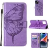 iPhone 14 Hülle, Schmetterling Prägung Flip Leder Produktbild-Vorschau 1