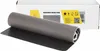 A heating desk pad is shown rolled up and partially unrolled, with its packaging in the background. Produktbild-Vorschau
