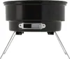 A black portable charcoal grill with silver legs is shown against a white background. Náhled obrázku produktu