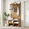 A hallway or entryway with a wooden furniture set including a bench, shelves, and coat rack. Anteprima dell’immagine prodotto