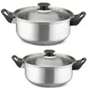 Two identical stainless steel pots with glass lids and black handles are shown against a white background. Voir les images du produit