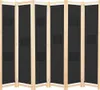 A six-panel room divider with black fabric panels and a wooden frame, shown from the front. Náhled obrázku produktu