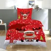A Christmas-themed duvet cover set with a reindeer design is displayed on a bed. Produktbild-Vorschau