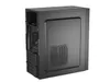 A black computer case is shown from the side and back. Produktbild-Vorschau