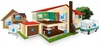 Illustration of houses and a van with water drop icons indicating moisture absorption. Anteprima dell’immagine prodotto