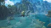 A group of characters are in a vibrant, natural environment with a body of water and mountainous background. Produktbild-Vorschau