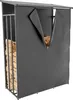 A firewood storage rack with a cover, filled with firewood. Produktbild-Vorschau