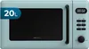 A light blue retro-style microwave oven is shown against a white background. The microwave has a black door, a black handle, and a control panel with a digital display and buttons. Podgląd zdjęcia produktu
