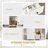 A collage of images showcasing the storage features of a white table. Produktbild-Vorschau