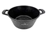 A black pot with speckled gray and white accents and two handles, shown from a slightly elevated front-facing angle on a white background. Náhľad obrázku produktu