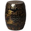 A black ceramic garden stool with gold dragon and coin motifs. Anteprima dell’immagine prodotto