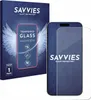 A box of Savvies tempered glass screen protectors for an Apple iPhone, with a screen protector shown next to it. Produktbild-Vorschau