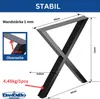 A diagram showing the dimensions and specifications of a black metal table leg. Produktbild-Vorschau