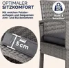 Close-up of a gray rattan chair with a cushion, highlighting comfort and durability features. Produktbild-Vorschau
