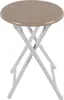 A foldable stool with a wooden seat and white metal legs against a white background. Náhľad obrázku produktu