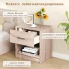 A light wood-tone nightstand with an open drawer, displaying storage options with German text overlays. Podgląd zdjęcia produktu