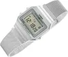 A close-up, angled shot of a silver Casio digital watch with a mesh band against a white background. Produktbild-Vorschau
