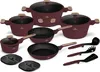 A collection of burgundy cookware and kitchen utensils arranged on a white background. Anteprima dell’immagine prodotto