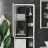 A modern bathroom cabinet with various toiletries and towels on display. Náhled obrázku produktu