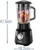 A black Russell Hobbs stand mixer filled with fruit and ice is shown against a white background. Dimensions are indicated by blue arrows and text. Anteprima dell’immagine prodotto