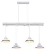 A white pendant light fixture with a wooden beam and four ceramic shades. Náhled obrázku produktu
