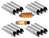 A set of stainless steel cannoli tubes and two examples of baked goods made with them. Produktbild-Vorschau