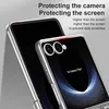 A close-up marketing image of a phone case for a Samsung Galaxy Z Flip 7, highlighting its protective features. Produktbild-Vorschau