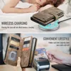 A collage showing a phone case being wirelessly charged and a person using a credit card with the phone case. Produktbild-Vorschau