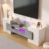 A modern TV stand with LED lighting, placed in a living room setting. Podgląd zdjęcia produktu