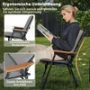 A woman is sitting in a camping chair outdoors, reading a magazine. The image includes close-up insets highlighting the chair's features. Anteprima dell’immagine prodotto