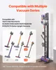 A vacuum stand with multiple Dyson vacuum cleaners displayed in a marketing image. Voir les images du produit