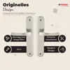 A marketing image showcasing two silver door handles with descriptive text and icons highlighting features. Produktbild-Vorschau