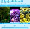 Collage of three aquarium scenes with text overlays describing lighting features. Produktbild-Vorschau