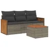 4-tlg. Garten-Sofagarnitur mit Kissen Grau Poly Rattan Produktbild-Vorschau 1