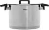 A stainless steel pot with a lid and handles. Produktbild-Vorschau